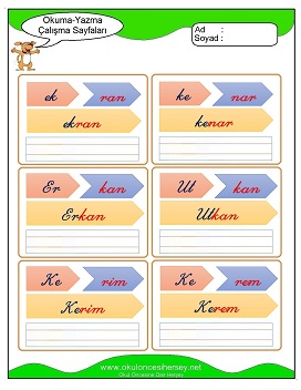 k sesi Grubu Çalışma Sayfaları